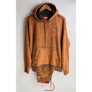 Diesel Overdyed Hoodie In Track Denim In Orange Size Small
